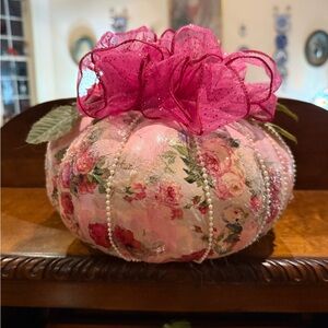 Floral Pink Decorative Pumpkin